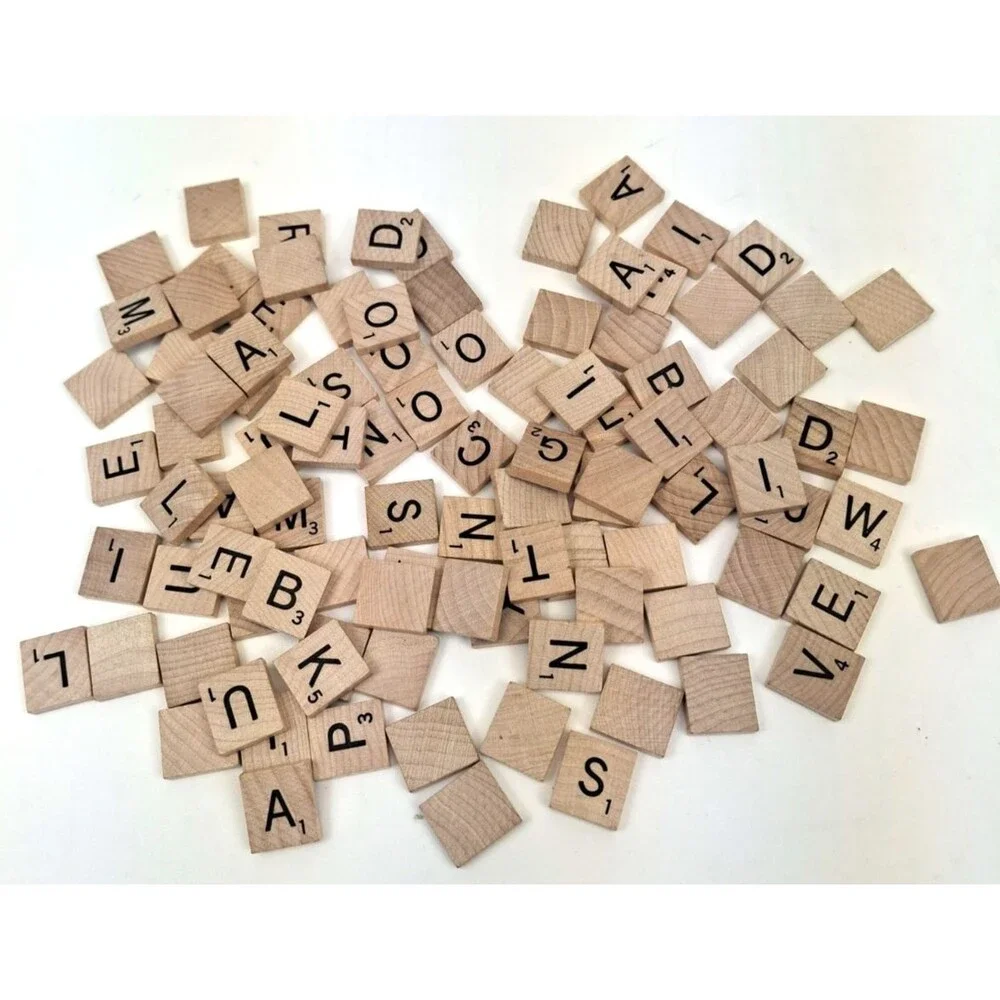 Lot of 100 Scrabble Wood Wooden Letter Alphabet Tile Complete Set